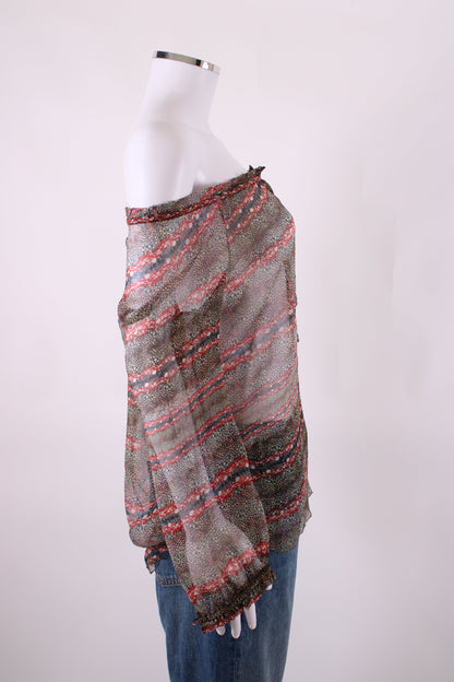 Isabel Marant Etoile L/S Print Blouse Beige/ Red 8 | O/S, Beige