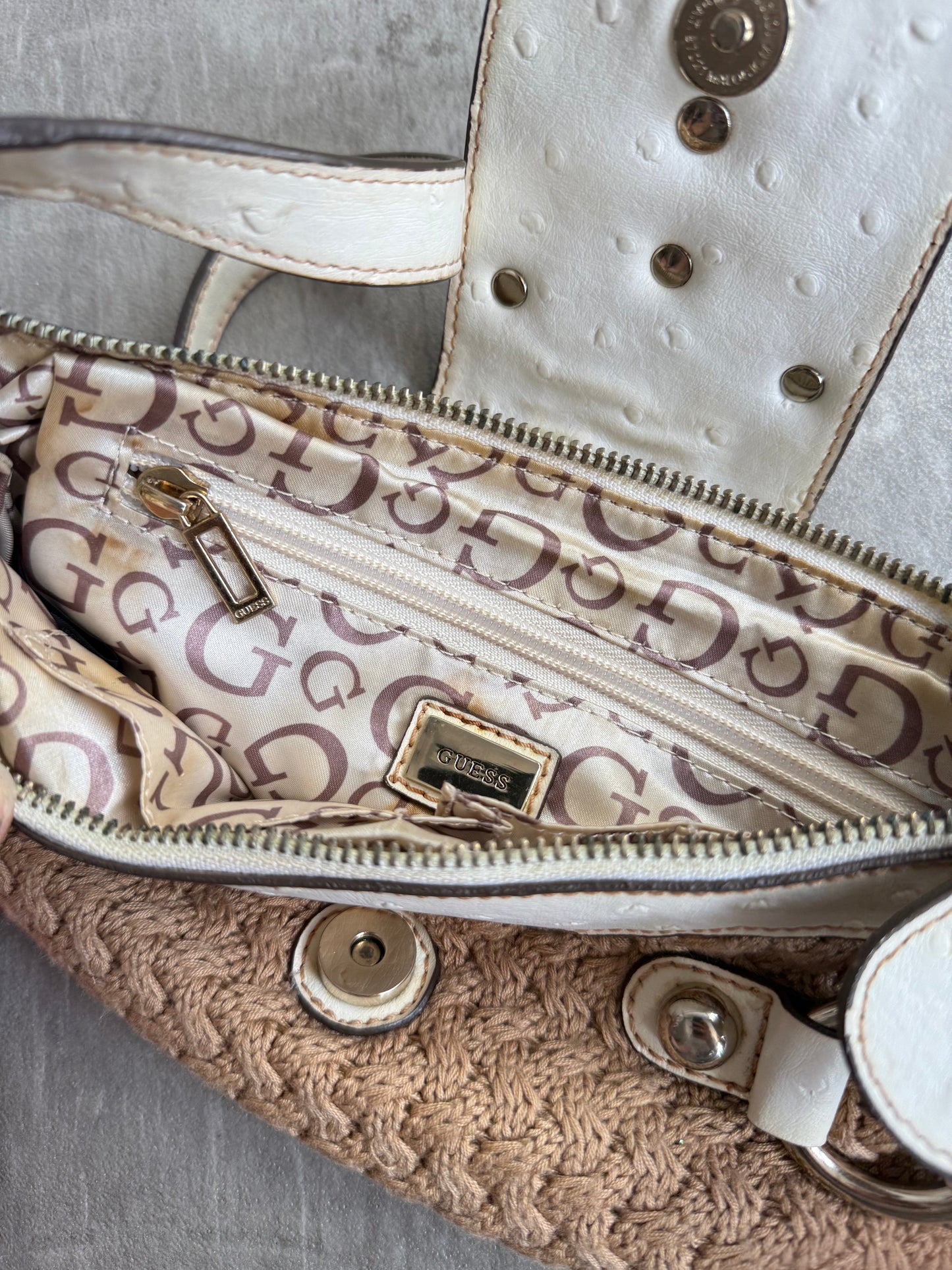 Guess Beige Knitted Logo Buckle Mini Bag