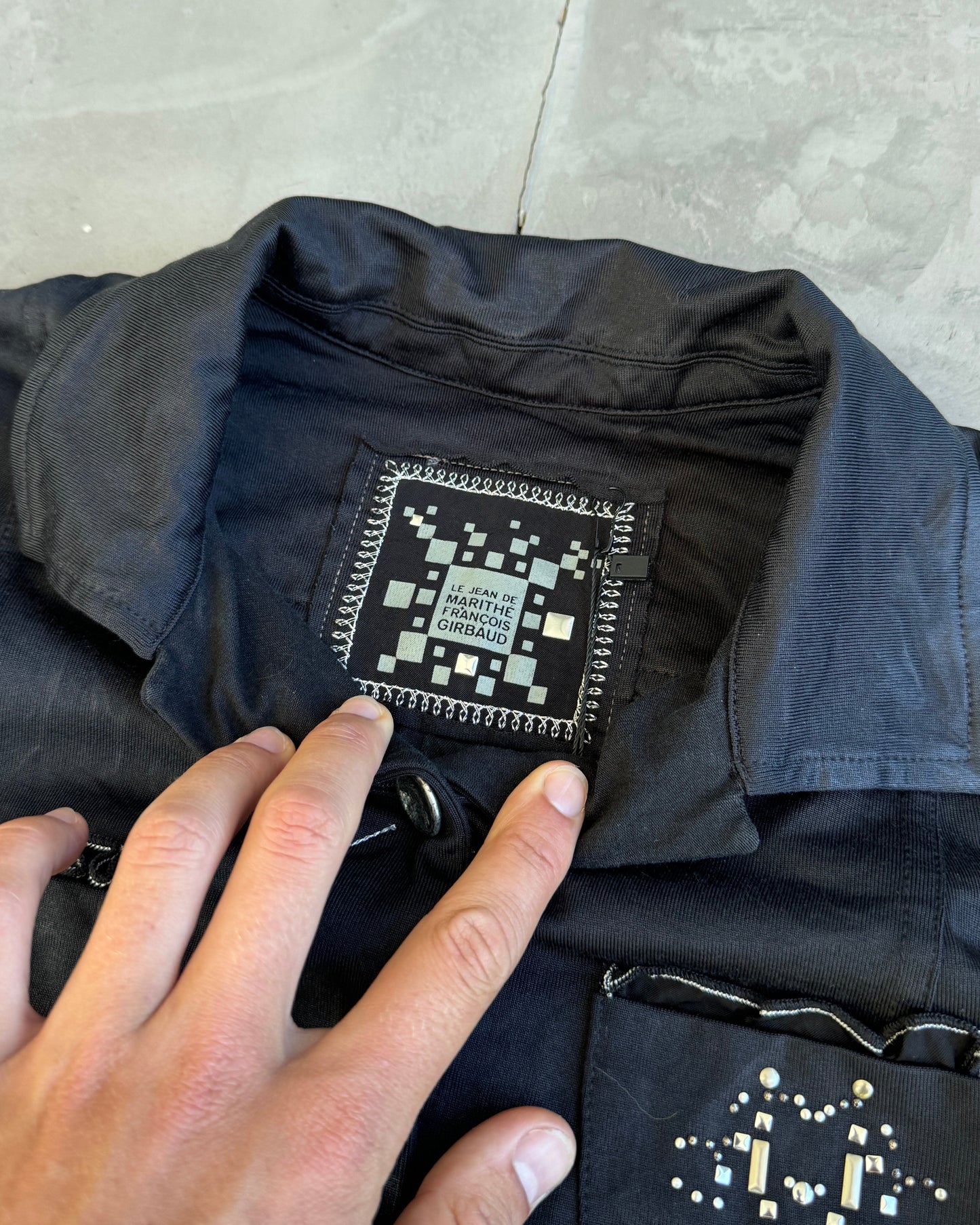 Marithé François Girbaud MFG Black Jacket with Silver Stitching - S/M