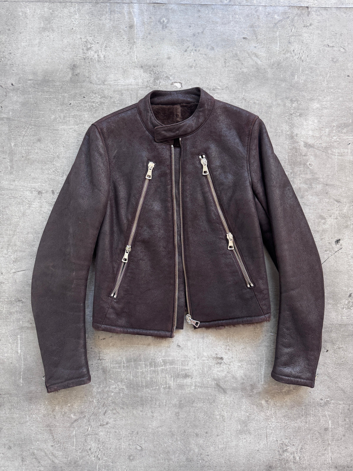 A/W 2007 Maison Margiela Shearling 5 Zip Moto Cafe Racer | Small, Brown
