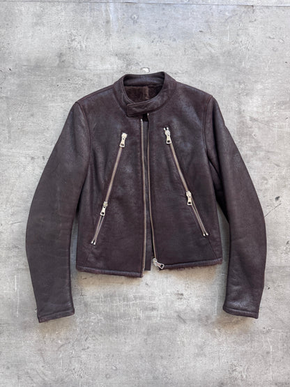 A/W 2007 Maison Margiela Shearling 5 Zip Moto Cafe Racer | Small, Brown