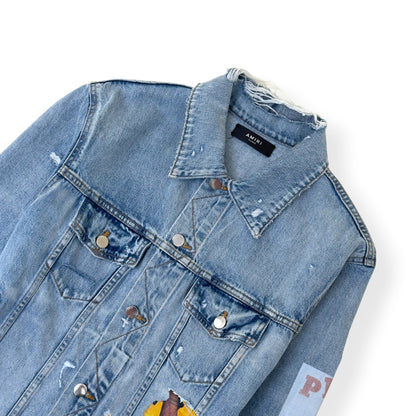 AMIRI X PLAYBOY MAGAZINE DISTRESSED DENIM JACKET BLUE XL | XL, Blue