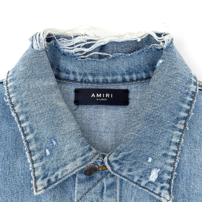 AMIRI X PLAYBOY MAGAZINE DISTRESSED DENIM JACKET BLUE XL | XL, Blue