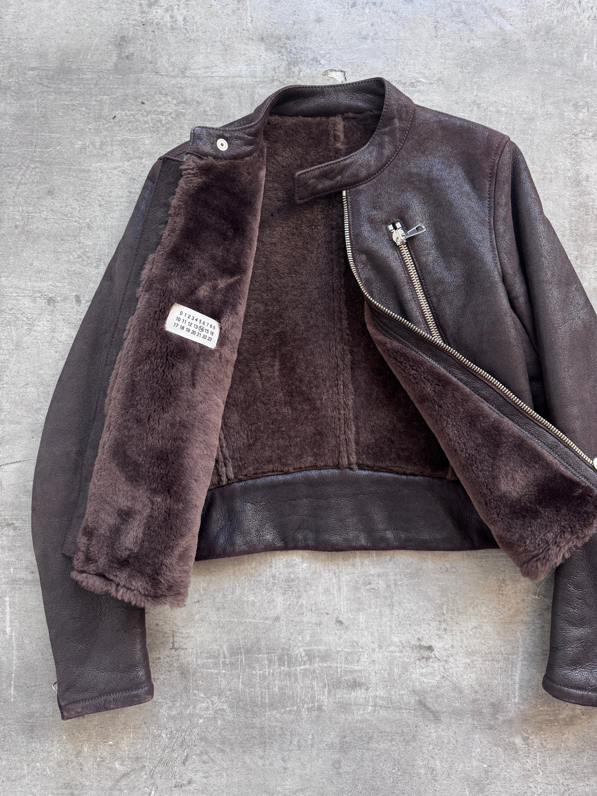 A/W 2007 Maison Margiela Shearling 5 Zip Moto Cafe Racer | Small, Brown