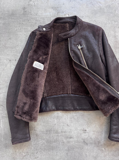A/W 2007 Maison Margiela Shearling 5 Zip Moto Cafe Racer | Small, Brown