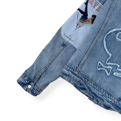 AMIRI X PLAYBOY MAGAZINE DISTRESSED DENIM JACKET BLUE XL | XL, Blue