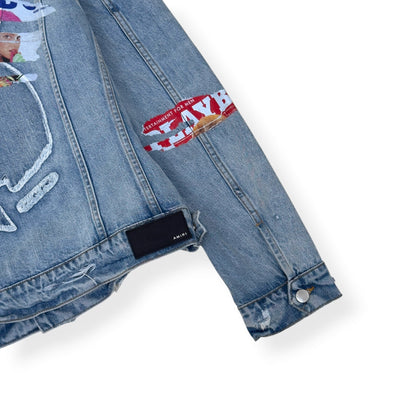 AMIRI X PLAYBOY MAGAZINE DISTRESSED DENIM JACKET BLUE XL | XL, Blue