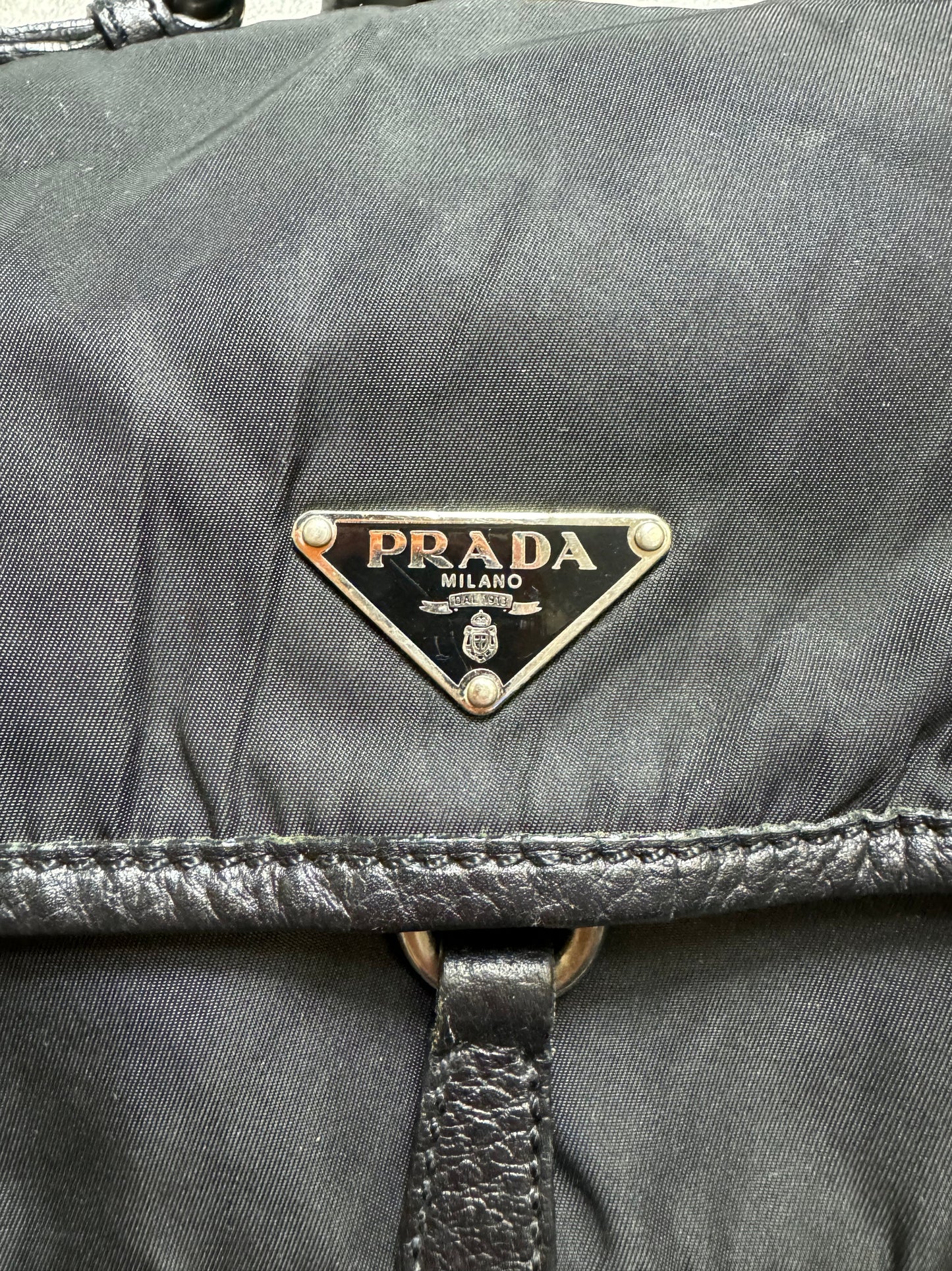 Prada Logo Plaque Nylon Leather Shoulder Bag