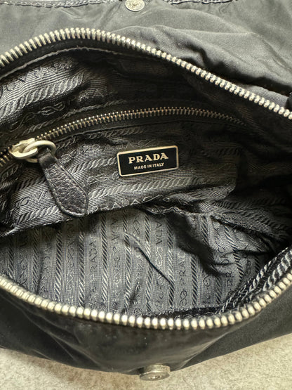 Prada Logo Plaque Nylon Leather Shoulder Bag