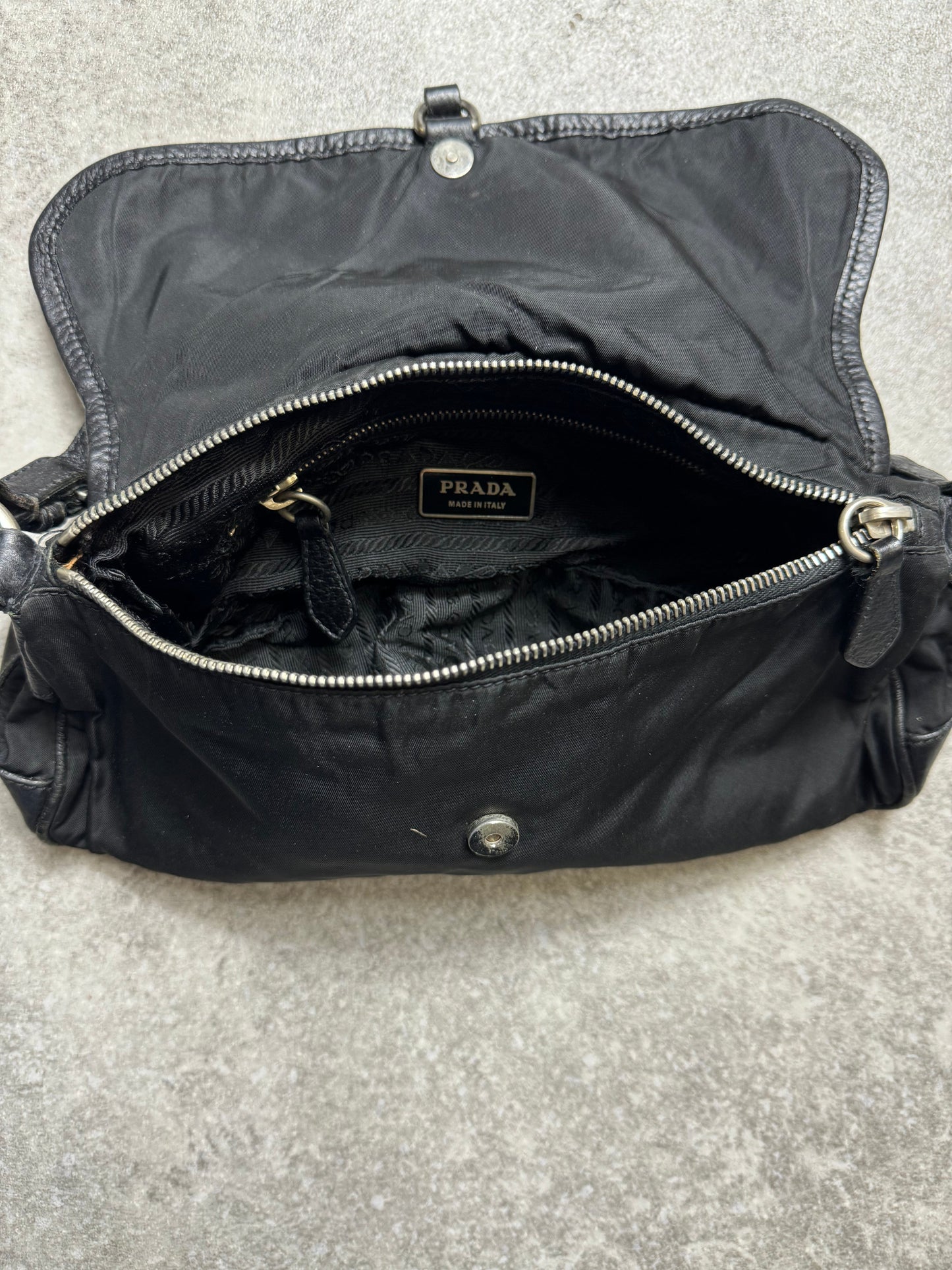 Prada Logo Plaque Nylon Leather Shoulder Bag