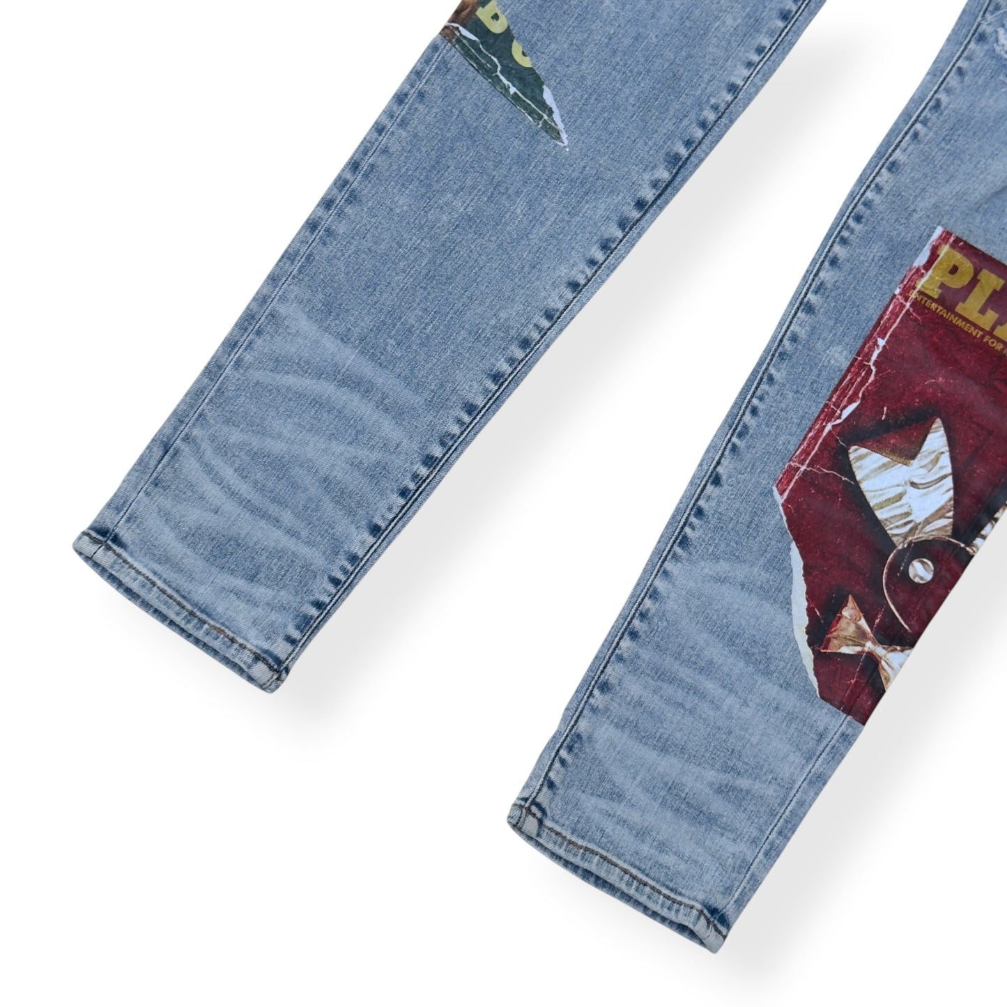 AMIRI X PLAYBOY MAGAZINE DISTRESSED SKINNY DENIM JEANS BLUE W33 / M | Medium, Blue