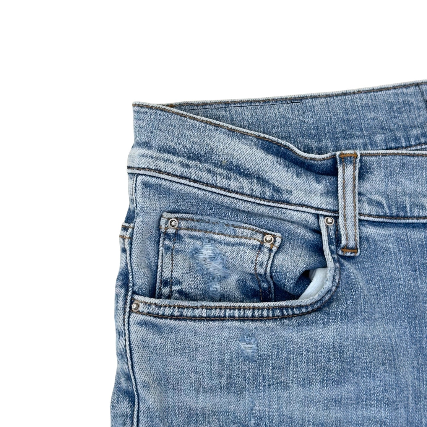 AMIRI X PLAYBOY MAGAZINE DISTRESSED SKINNY DENIM JEANS BLUE W33 / M | Medium, Blue