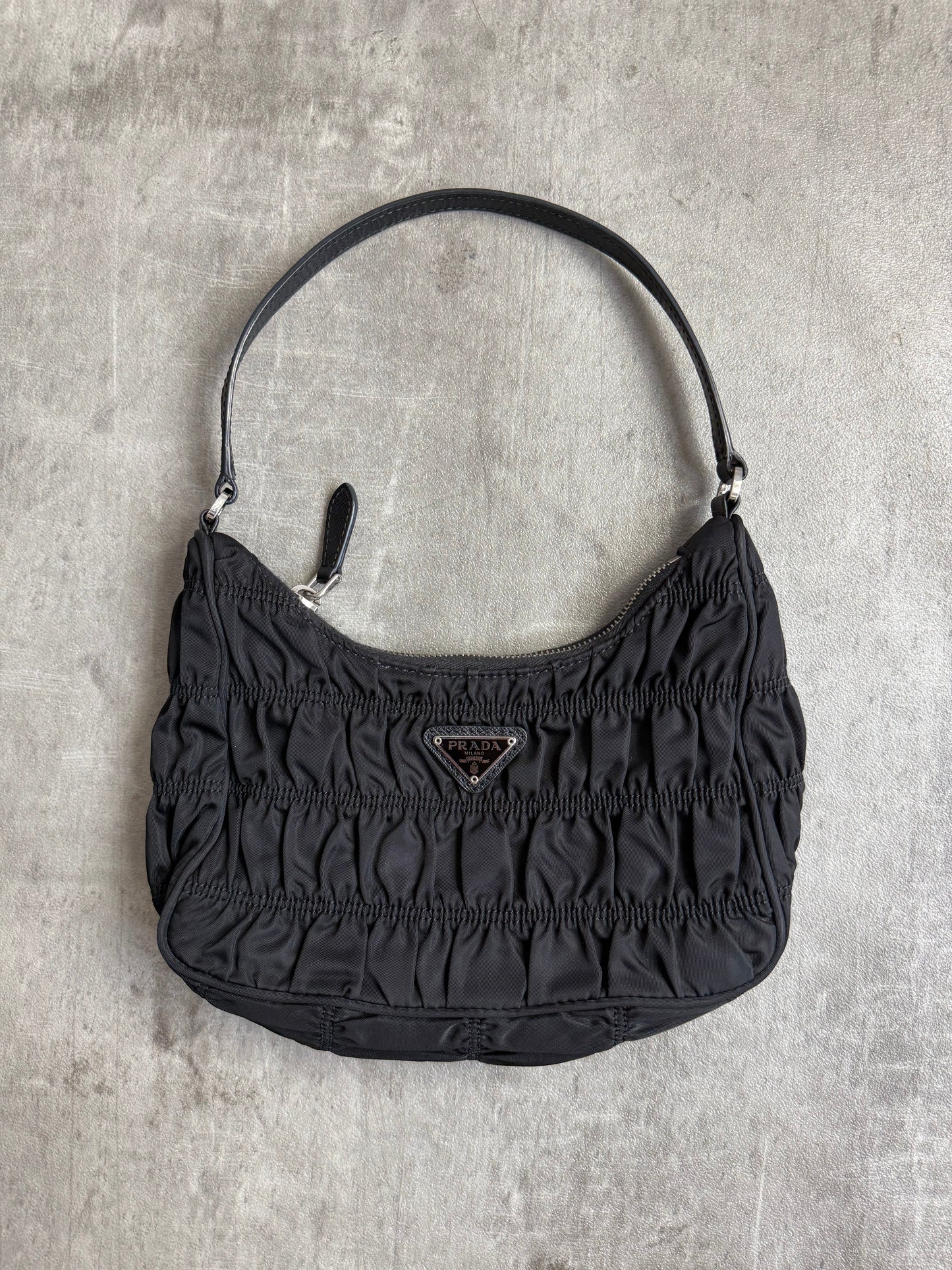 Prada Black Rouched Mini Badge Bag