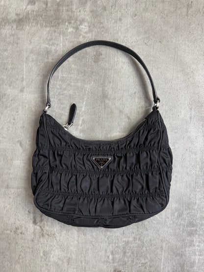 Prada Black Rouched Mini Badge Bag