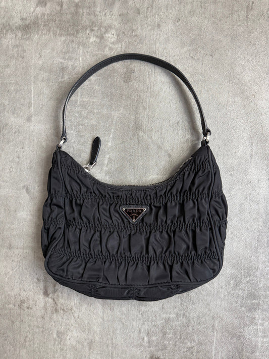 Prada Black Rouched Mini Badge Bag