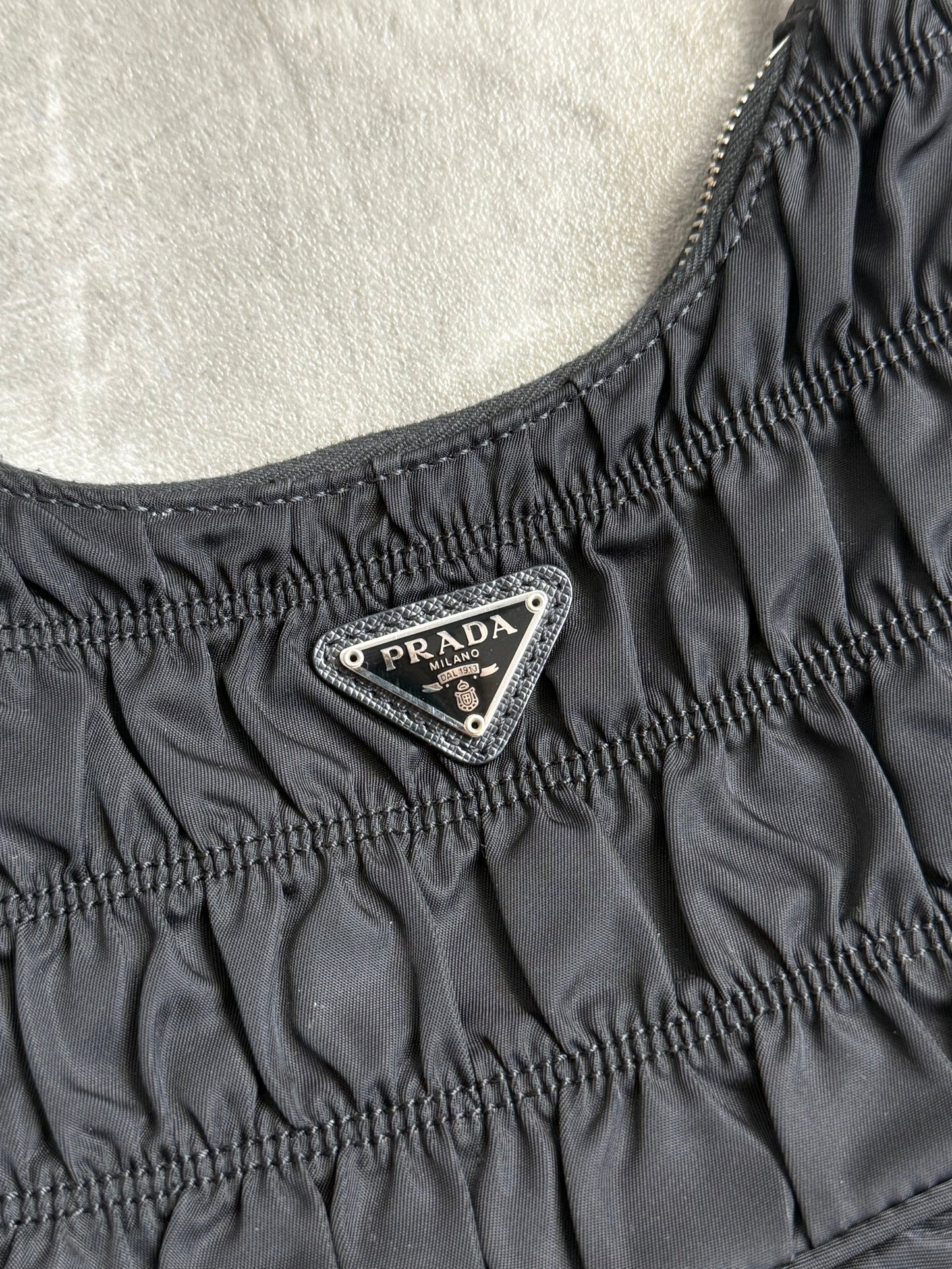 Prada Black Rouched Mini Badge Bag