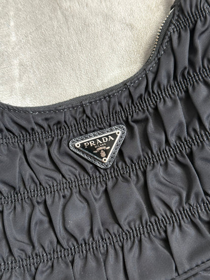 Prada Black Rouched Mini Badge Bag