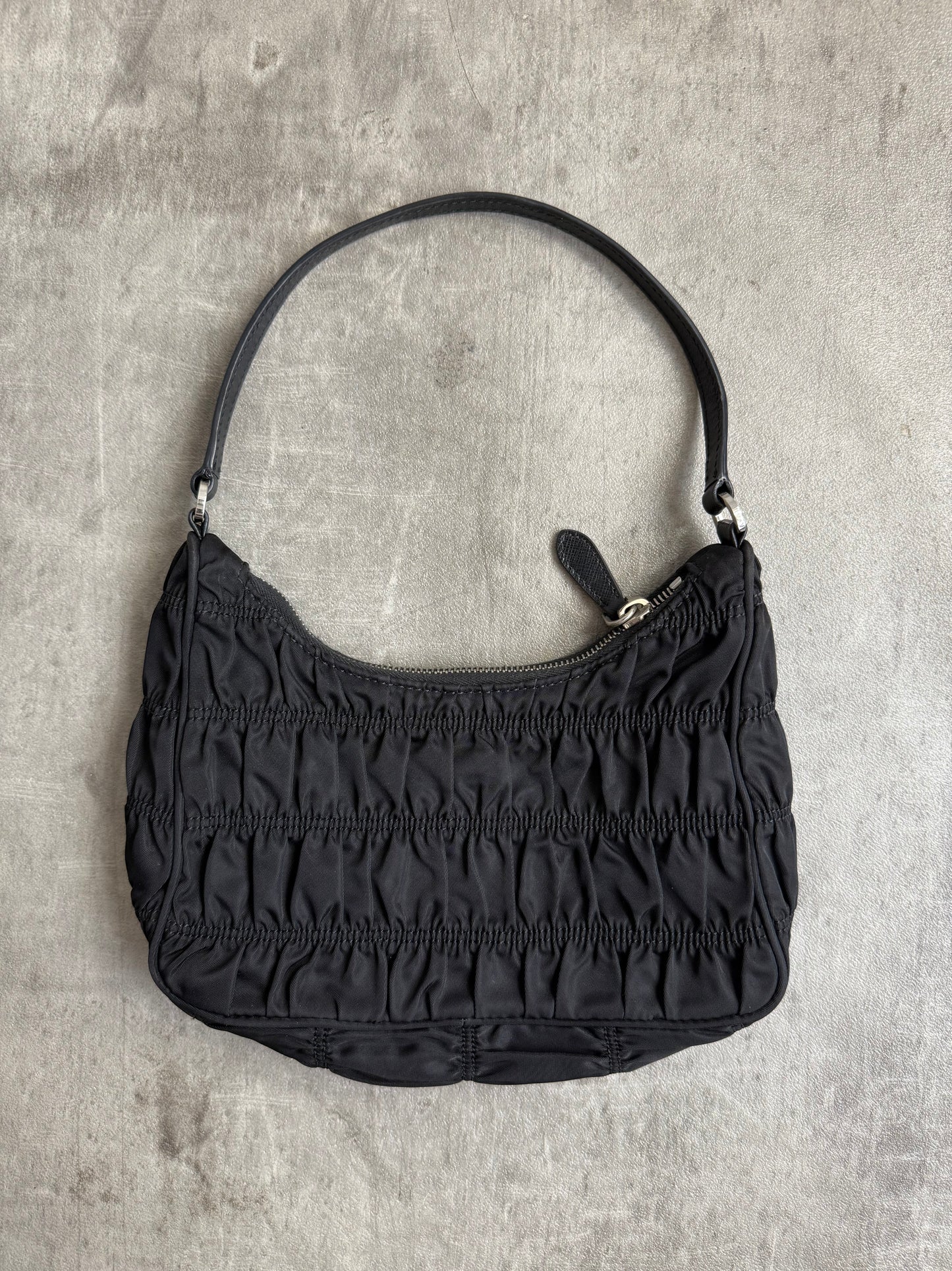 Prada Black Rouched Mini Badge Bag