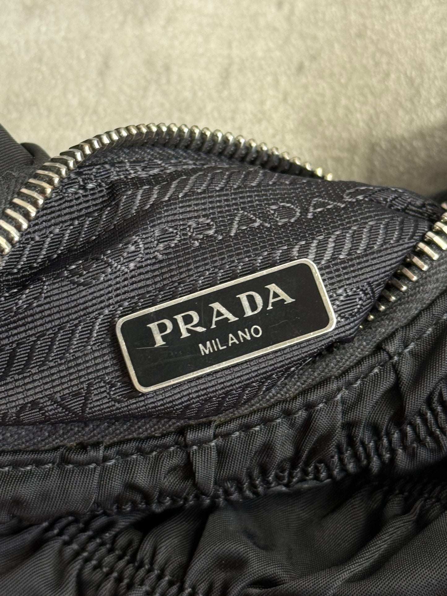 Prada Black Rouched Mini Badge Bag