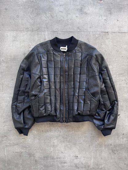 VT Rework: Hybrid Quilted Leather Cropped Bomber Jacket | Large, Black