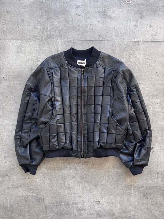 VT Rework: Hybrid Quilted Leather Cropped Bomber Jacket | Large, Black