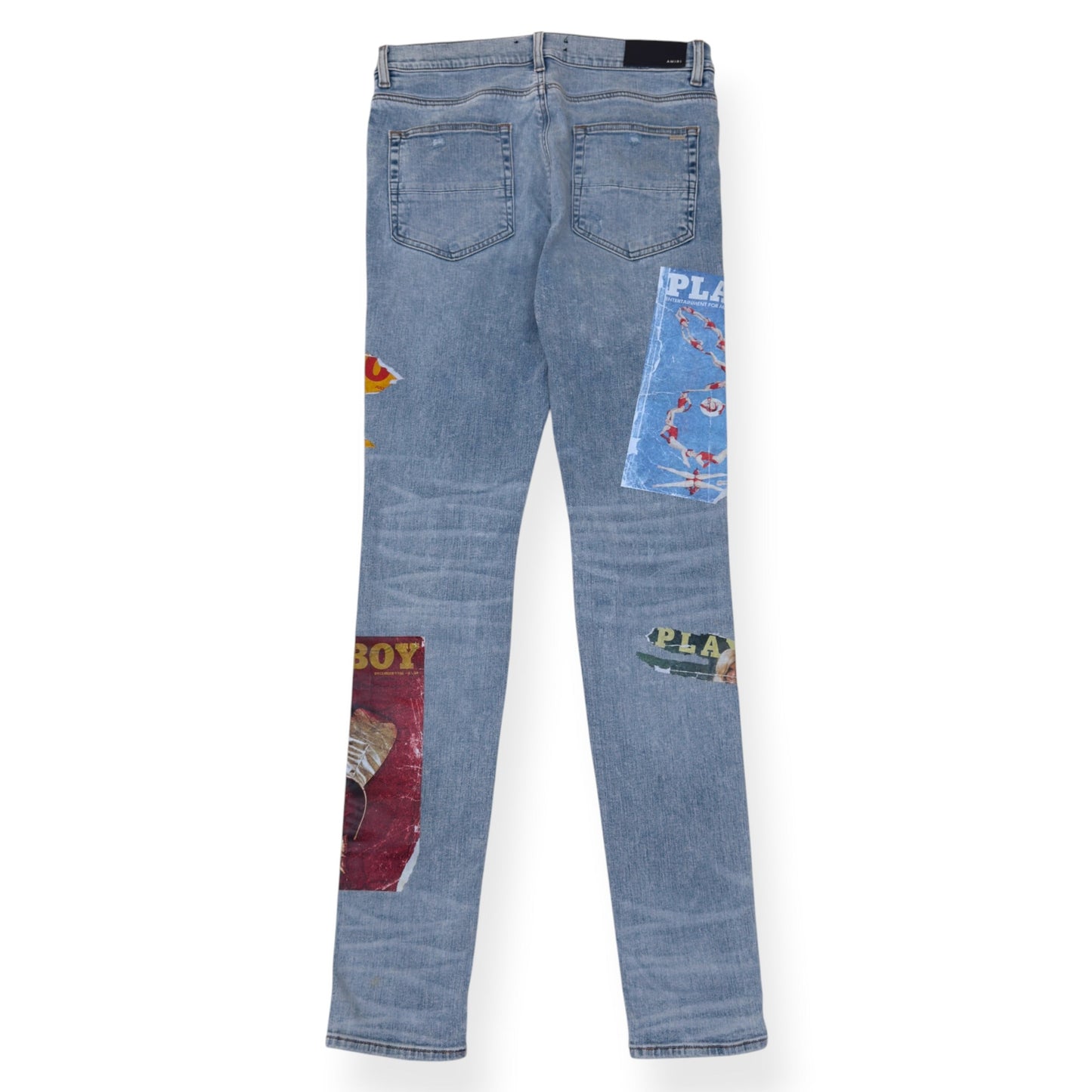 AMIRI X PLAYBOY MAGAZINE DISTRESSED SKINNY DENIM JEANS BLUE W33 / M | Medium, Blue