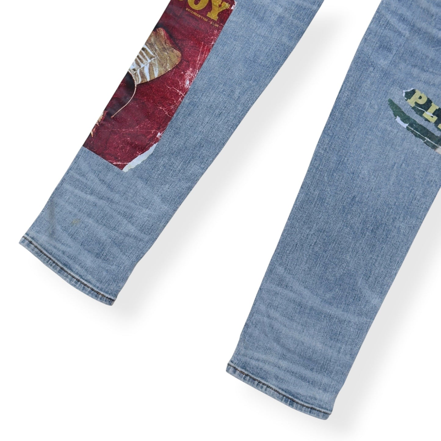 AMIRI X PLAYBOY MAGAZINE DISTRESSED SKINNY DENIM JEANS BLUE W33 / M | Medium, Blue
