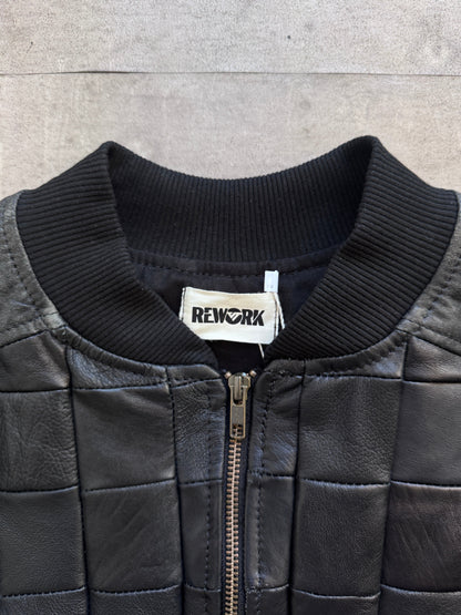 VT Rework: Hybrid Quilted Leather Cropped Bomber Jacket | Large, Black