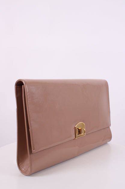 Sergio Rossi Patent Clutch Nude | O/S, Gold