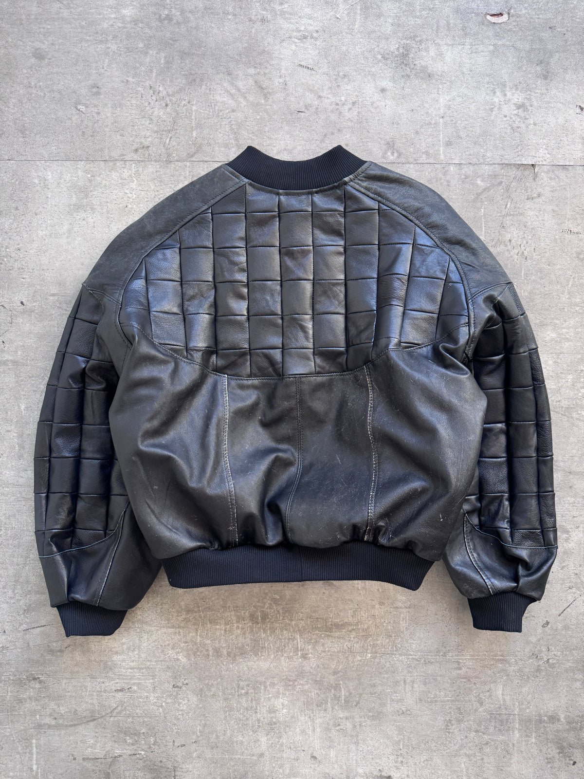 VT Rework: Hybrid Quilted Leather Cropped Bomber Jacket | Large, Black