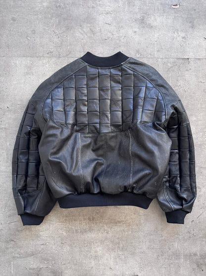 VT Rework: Hybrid Quilted Leather Cropped Bomber Jacket | Large, Black