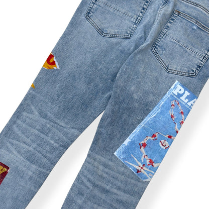 AMIRI X PLAYBOY MAGAZINE DISTRESSED SKINNY DENIM JEANS BLUE W33 / M | Medium, Blue