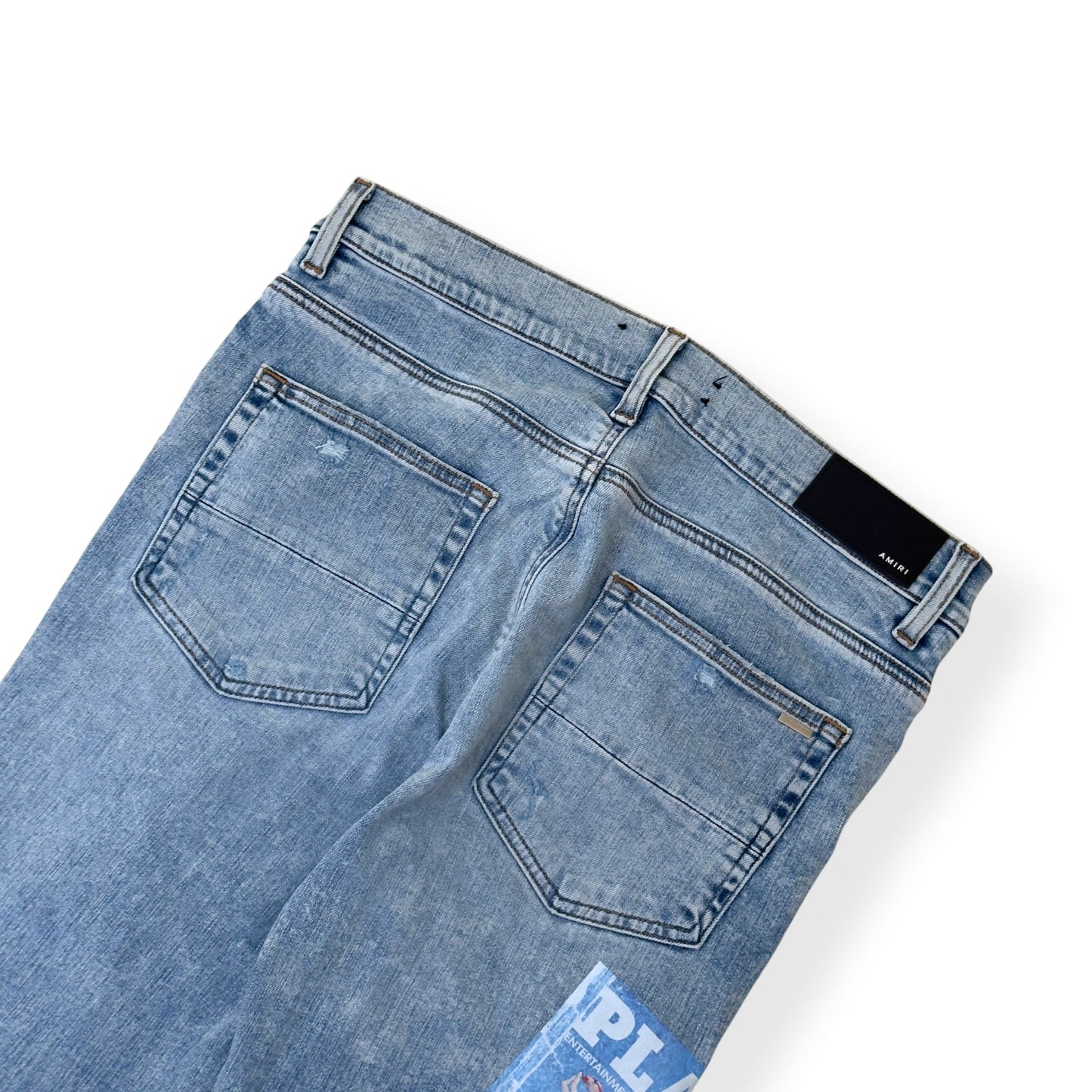 AMIRI X PLAYBOY MAGAZINE DISTRESSED SKINNY DENIM JEANS BLUE W33 / M | Medium, Blue