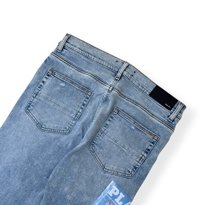 AMIRI X PLAYBOY MAGAZINE DISTRESSED SKINNY DENIM JEANS BLUE W33 / M | Medium, Blue