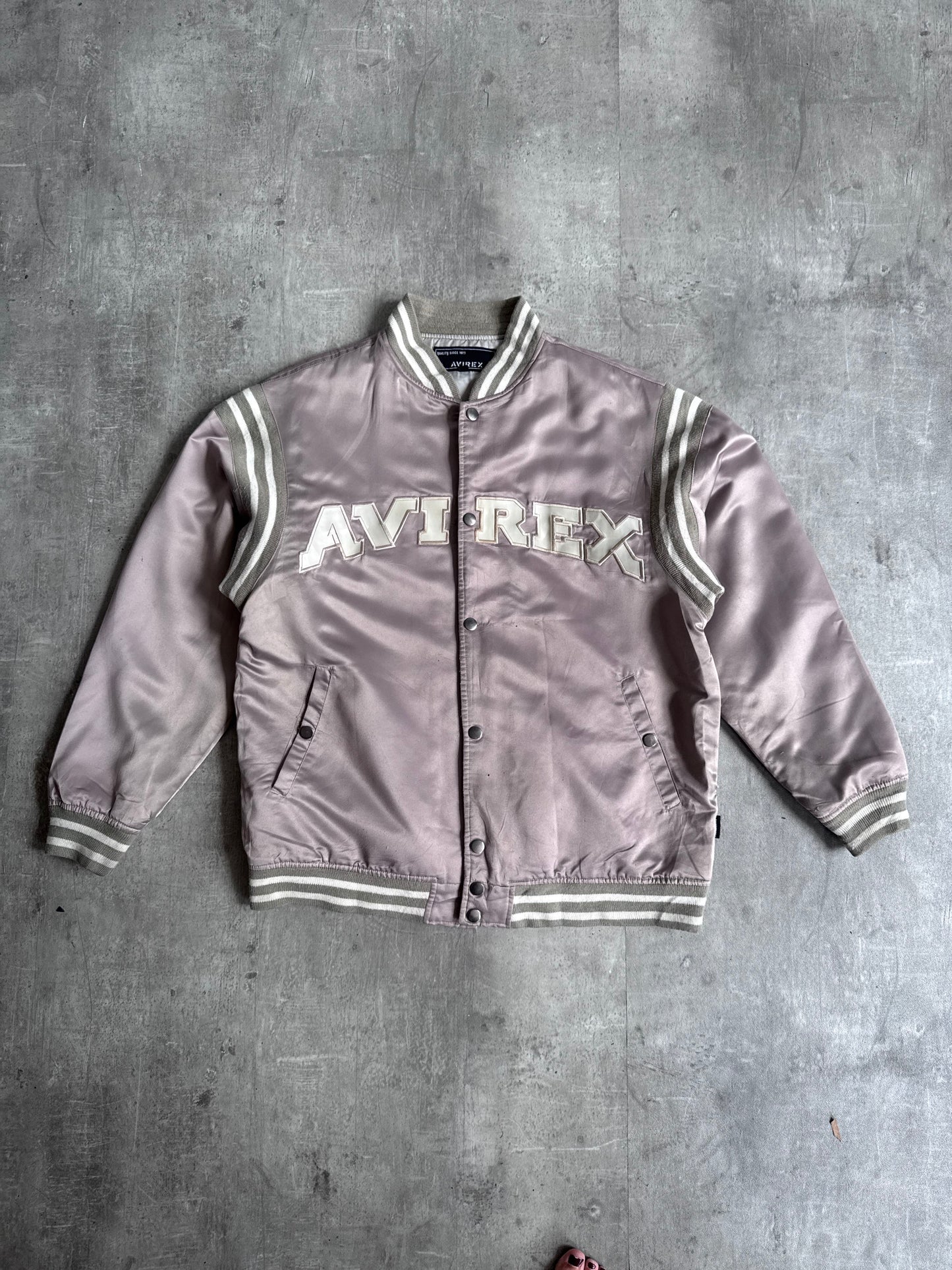 Avirex Light Brown Spellout Logo Varsity Bomber Jacket