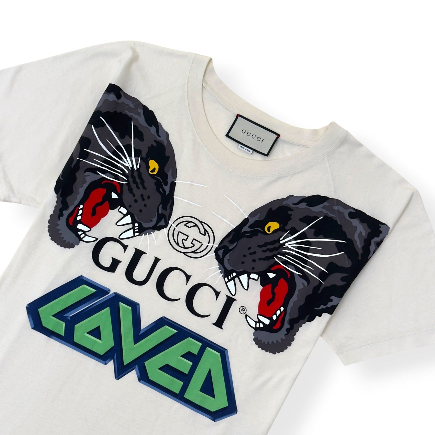 GUCCI OVERSIZED LOVED PANTHER GRAPHIC T-SHIRT ECRU M | Medium, Ecru