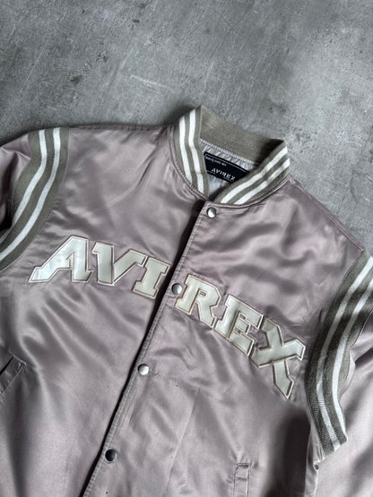 Avirex Light Brown Spellout Logo Varsity Bomber Jacket