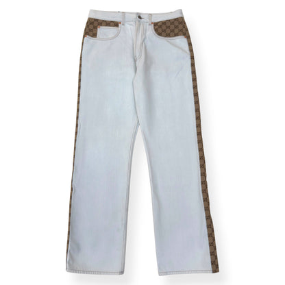 GUCCI GG CANVAS PANEL STRAIGHT LEG JEANS WHITE / BEIGE W34 / L | Large, Beige