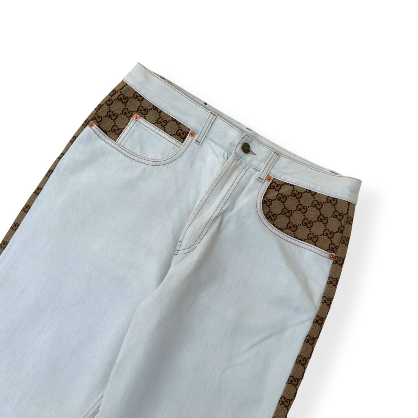 GUCCI GG CANVAS PANEL STRAIGHT LEG JEANS WHITE / BEIGE W34 / L | Large, Beige