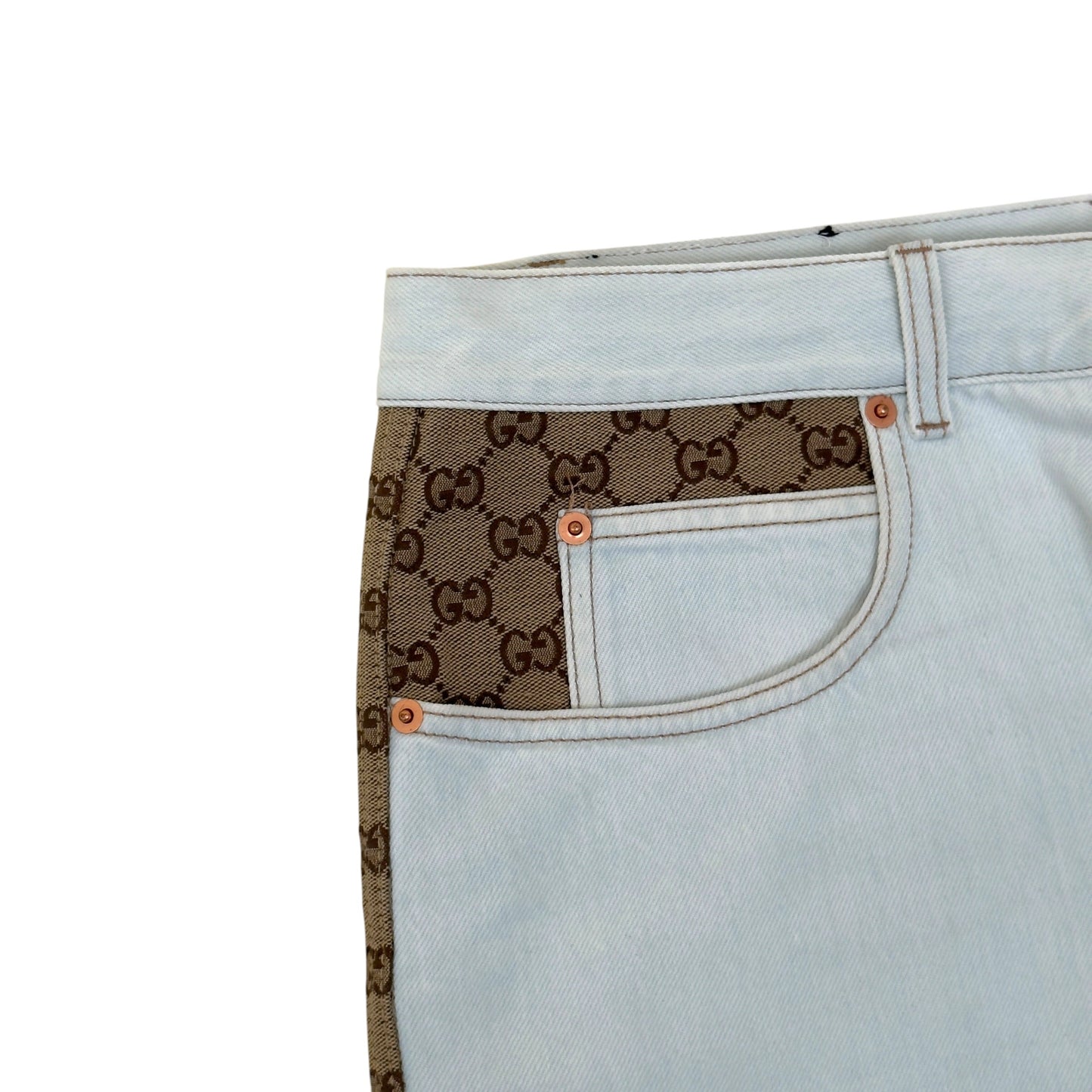 GUCCI GG CANVAS PANEL STRAIGHT LEG JEANS WHITE / BEIGE W34 / L | Large, Beige