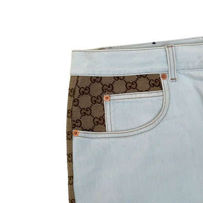 GUCCI GG CANVAS PANEL STRAIGHT LEG JEANS WHITE / BEIGE W34 / L | Large, Beige