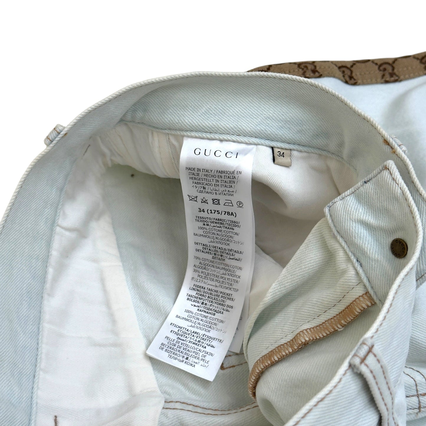 GUCCI GG CANVAS PANEL STRAIGHT LEG JEANS WHITE / BEIGE W34 / L | Large, Beige