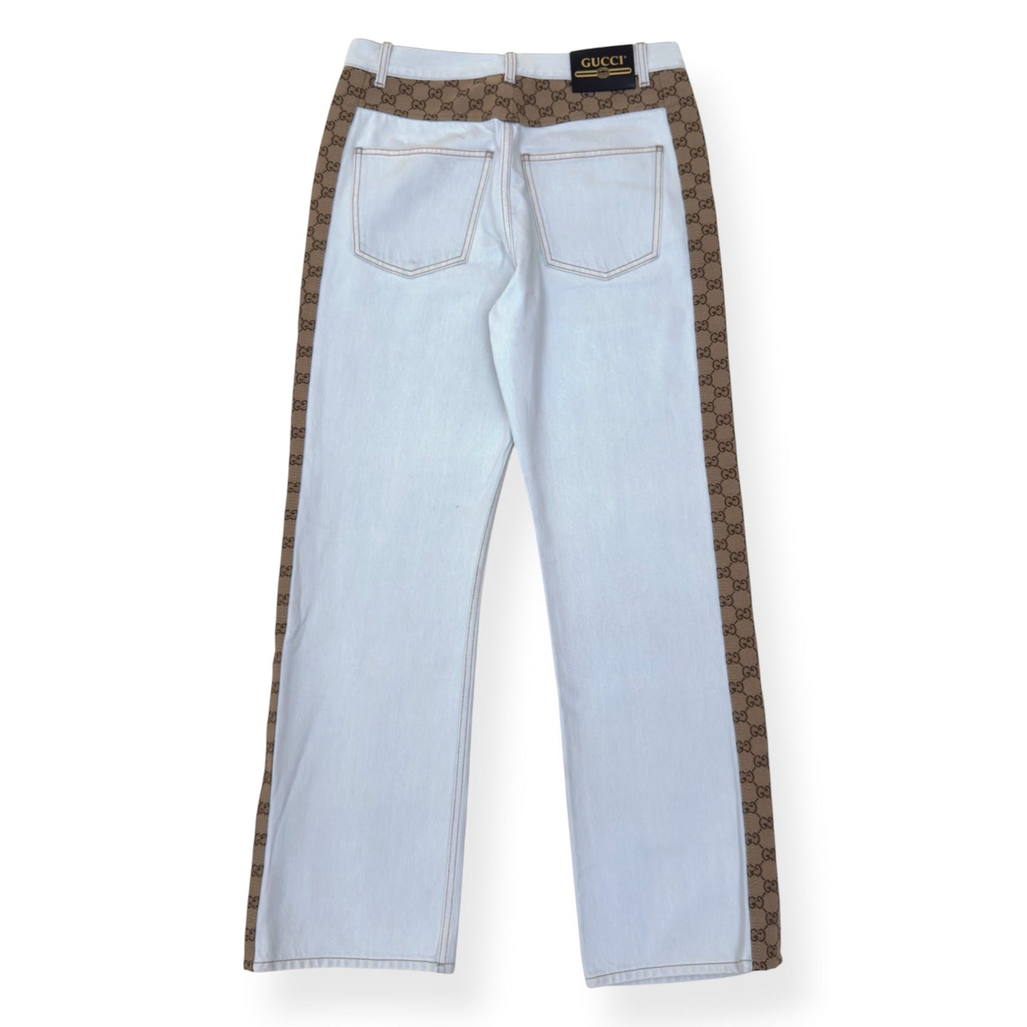 GUCCI GG CANVAS PANEL STRAIGHT LEG JEANS WHITE / BEIGE W34 / L | Large, Beige