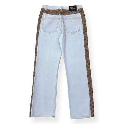 GUCCI GG CANVAS PANEL STRAIGHT LEG JEANS WHITE / BEIGE W34 / L | Large, Beige