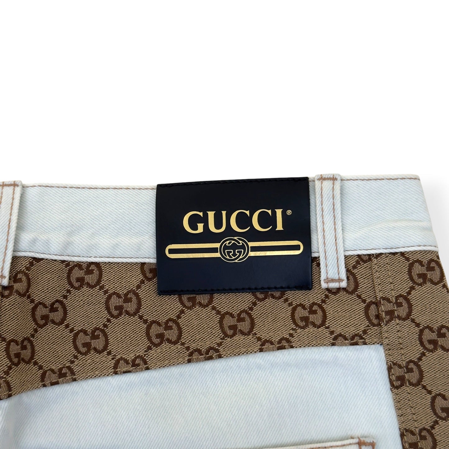 GUCCI GG CANVAS PANEL STRAIGHT LEG JEANS WHITE / BEIGE W34 / L | Large, Beige