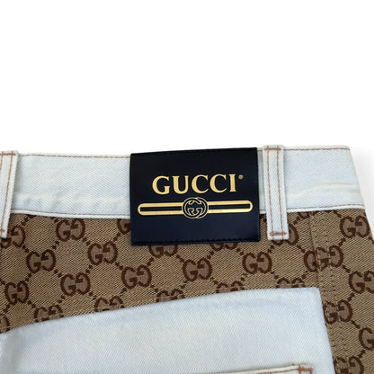 GUCCI GG CANVAS PANEL STRAIGHT LEG JEANS WHITE / BEIGE W34 / L | Large, Beige