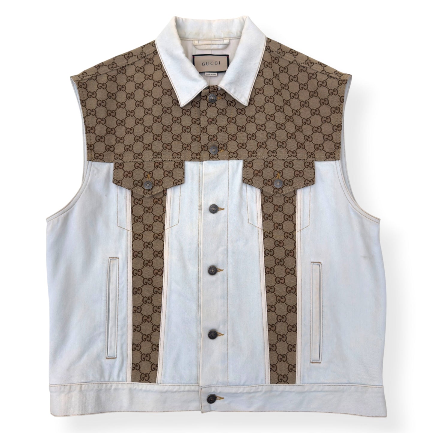 GUCCI GG CANVAS DENIM VEST JACKET WHITE / BEIGE 48 / M | Medium, Beige