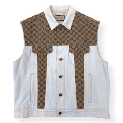 GUCCI GG CANVAS DENIM VEST JACKET WHITE / BEIGE 48 / M | Medium, Beige