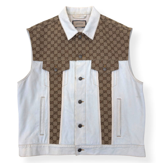 GUCCI GG CANVAS DENIM VEST JACKET WHITE / BEIGE 48 / M | Medium, Beige