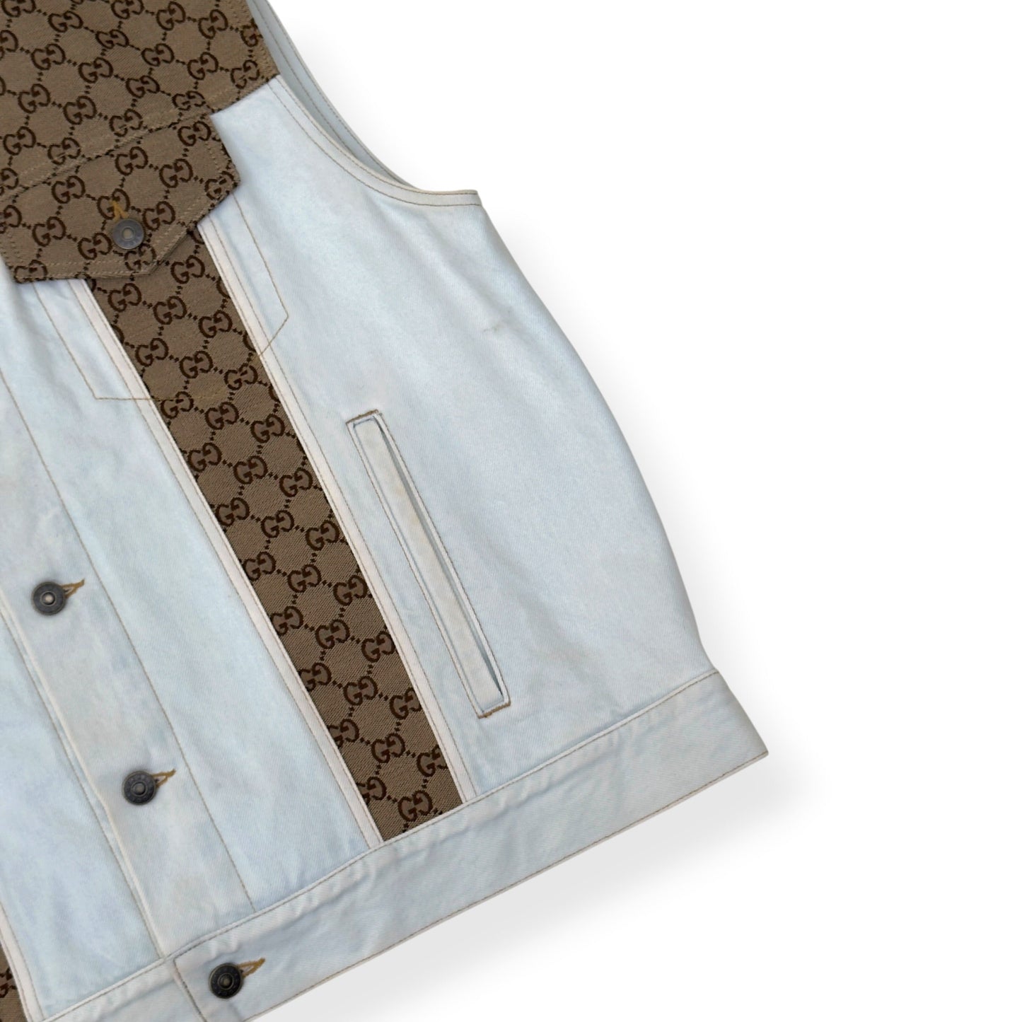 GUCCI GG CANVAS DENIM VEST JACKET WHITE / BEIGE 48 / M | Medium, Beige